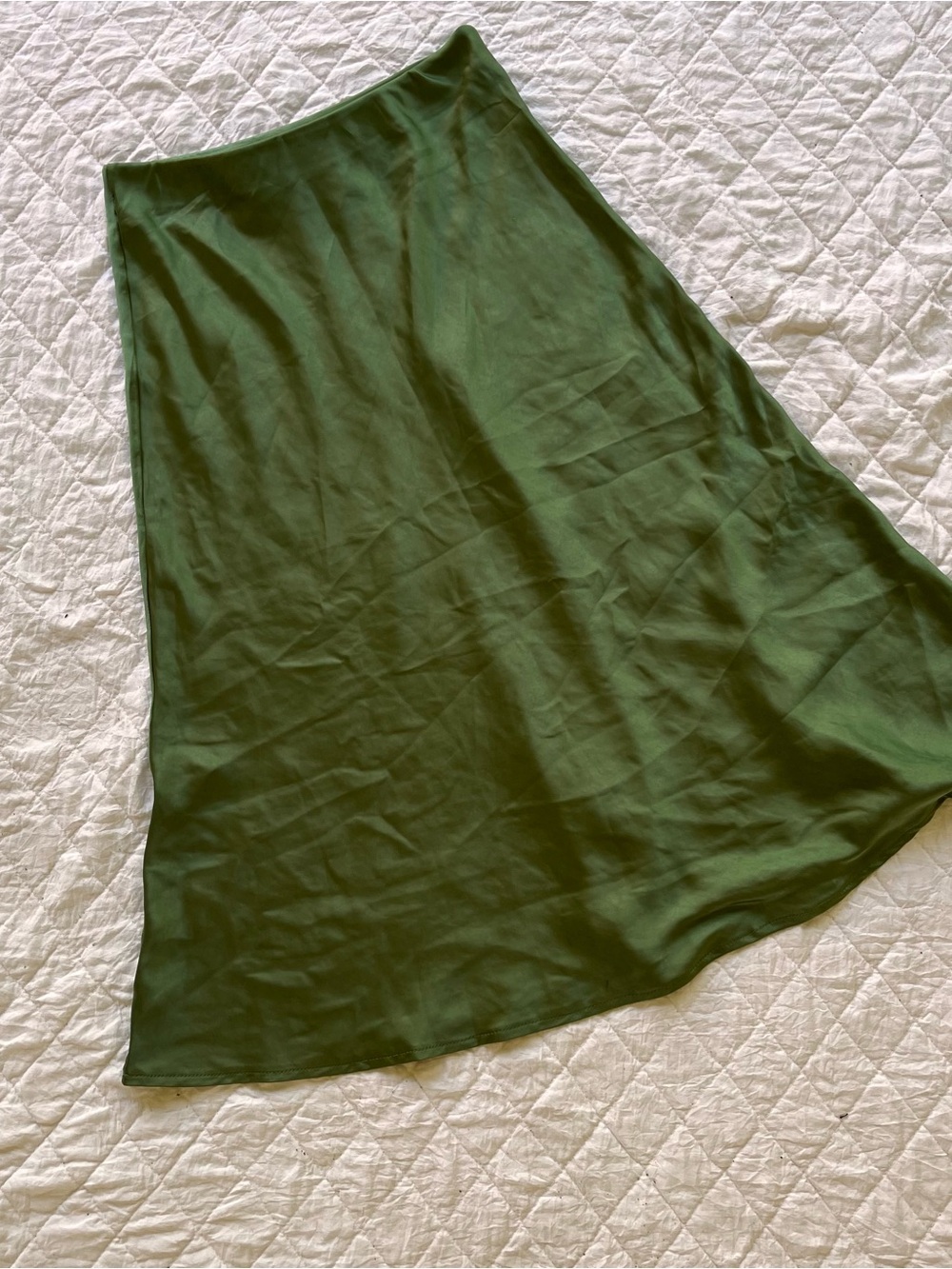Qi Olive Green A-Line Satin Skirt